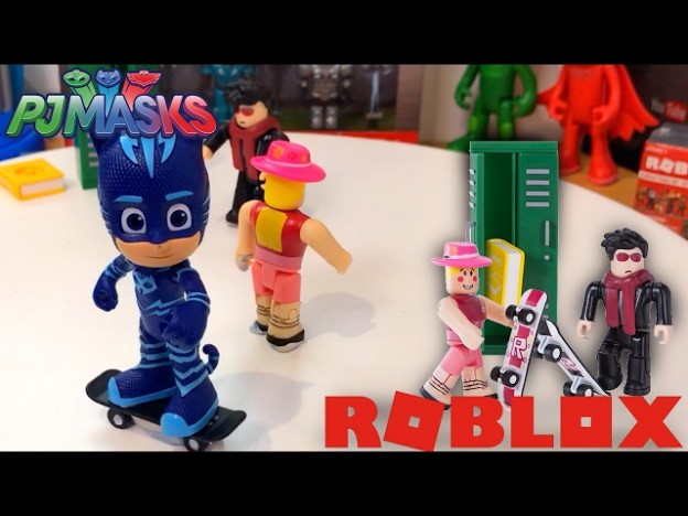 pj masks toys  catboy goes to roblox high school to
